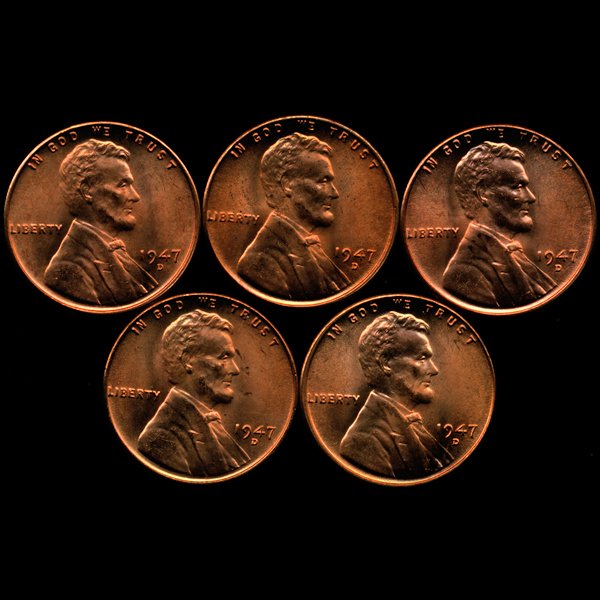 1947D Lincoln 1c GEM Unc RB 5pcs (1 of 2)