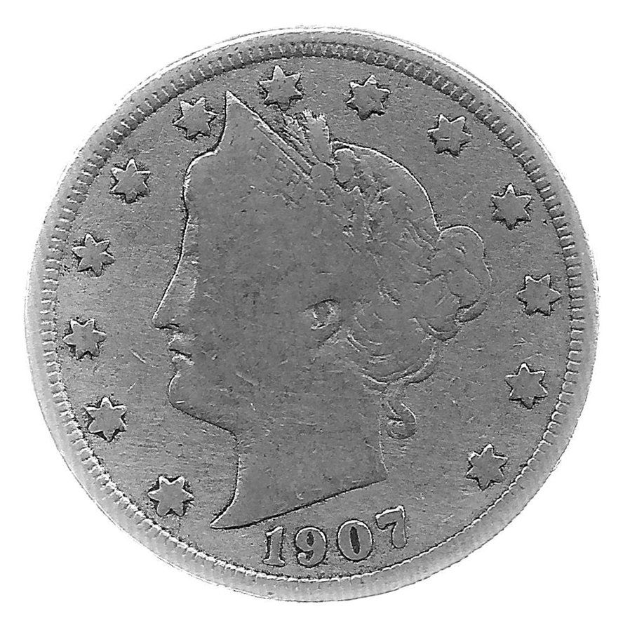 1907 Better Grade Lib 5c Partial Liberty Showing: Better grade circulated piece with partial to full LIBERTY showing