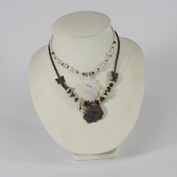 2 New Handcarved Shell Necklace Choker Pendants: Handcrafted set of 2