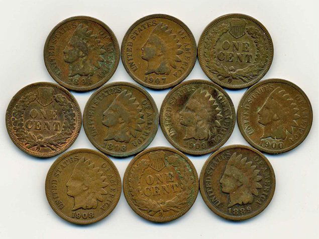 10 US Indian Cent Coin Lot (1 of 2)