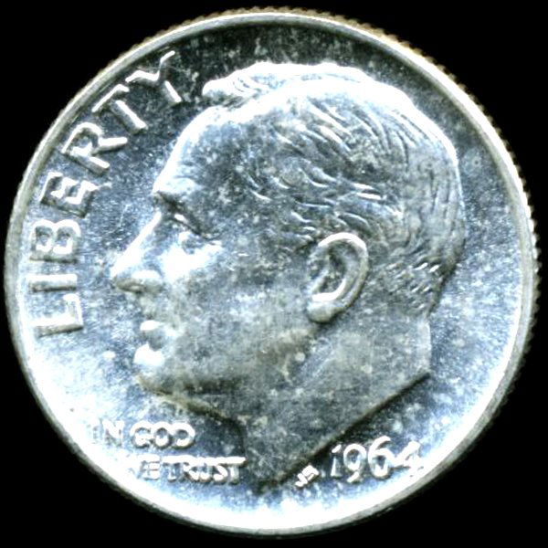 1964 FDR Silver 10c CHOICE+ UNC Full Bands (1 of 1)