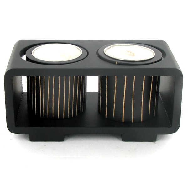 Mango Wood Candle Holder Pair & Stand (1 of 1)