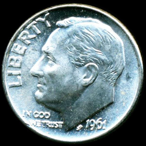 1961D FDR Silver 10c GEM Unc Full Bands (1 of 2)