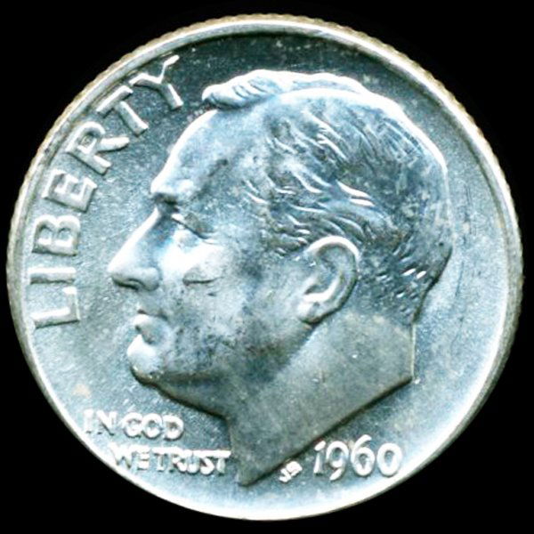 1960D FDR Silver 10c CHOICE+ UNC Full Bands (1 of 2)