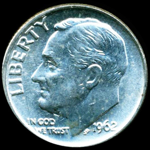 1962 FDR Silver 10c CHOICE+ Unc Full Bands (1 of 2)