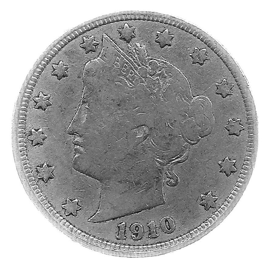 1910 Better Grade Lib 5c Partial Liberty Showing: Better grade circulated piece with partial to full LIBERTY showing