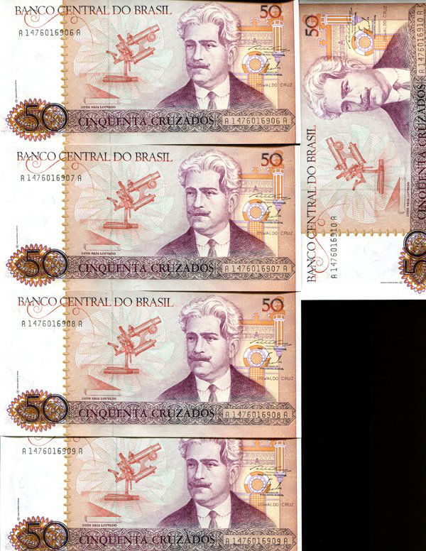 1986 Brazil 50C Crisp Unc Note 10pcs Scarce Sequential (1 of 4)