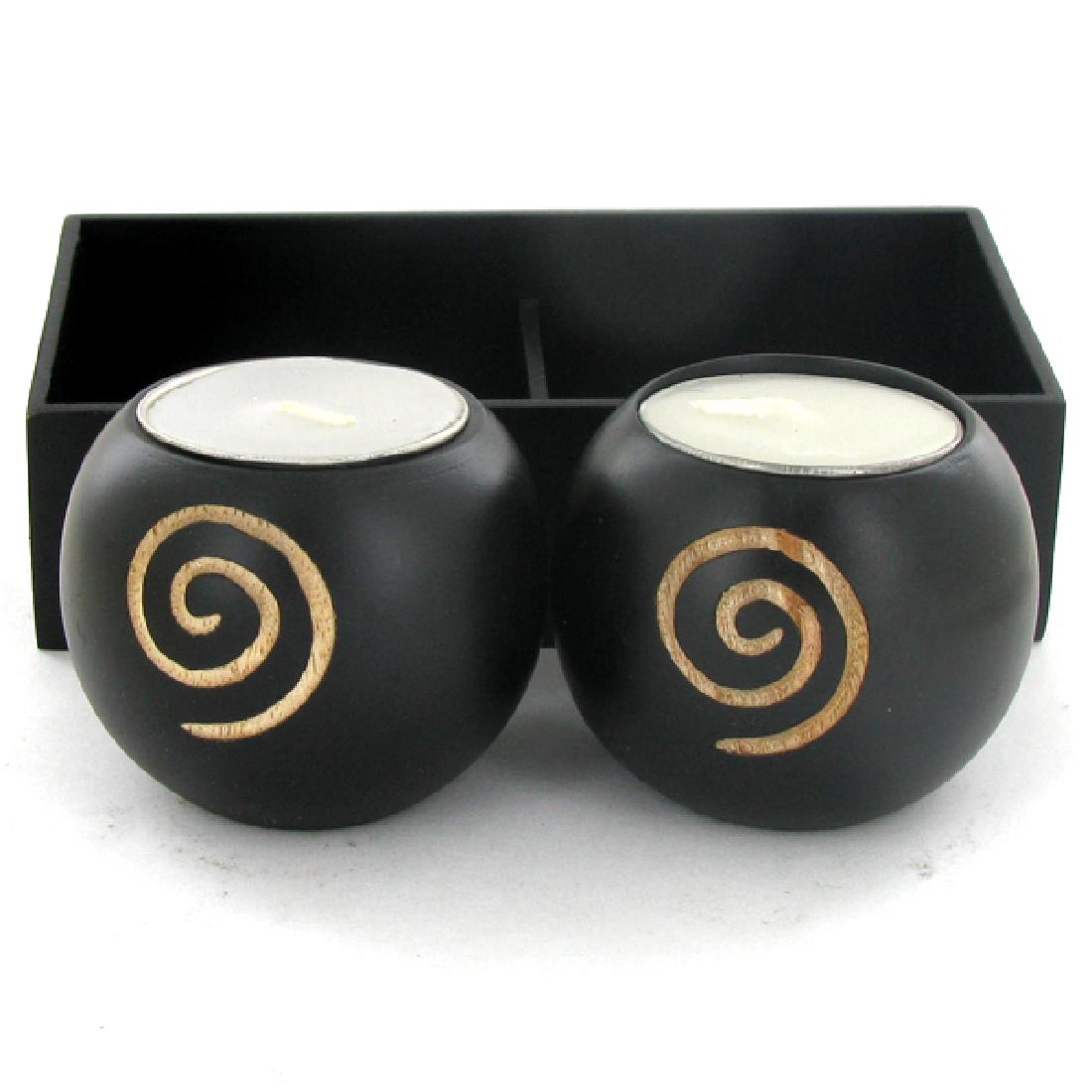 Mango Wood Candle Holder Pair & Stand (1 of 1)