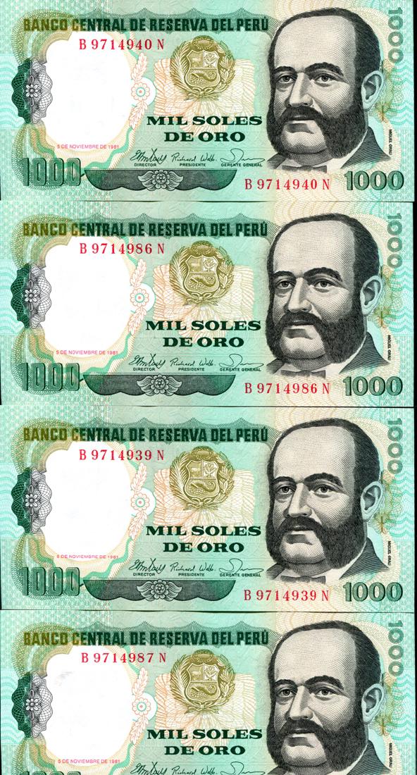 1981 Peru 1000S Crisp Unc Note 7pcs Scarce Sequential (1 of 4)