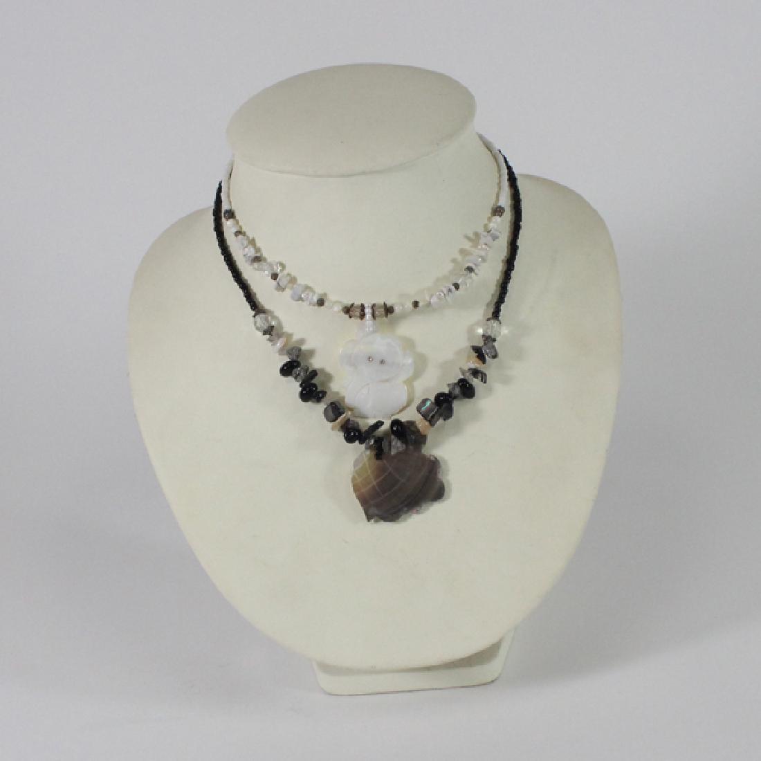 2 New Handcarved Shell Necklace Choker Pendants: Handcrafted set of 2