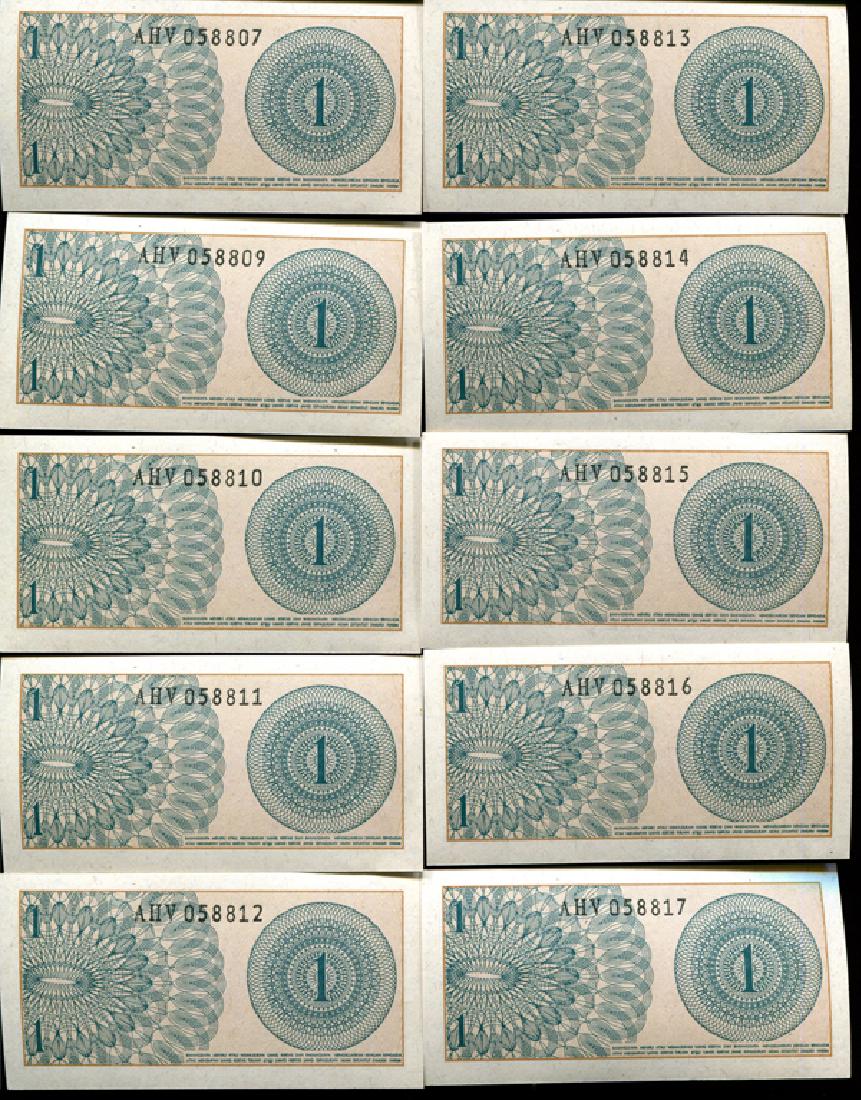 1964 Indonesia 1S Note Crisp Unc 10pcs Scarce: Scarce hi-grade set; includes one or more scarce sequential serial number runs