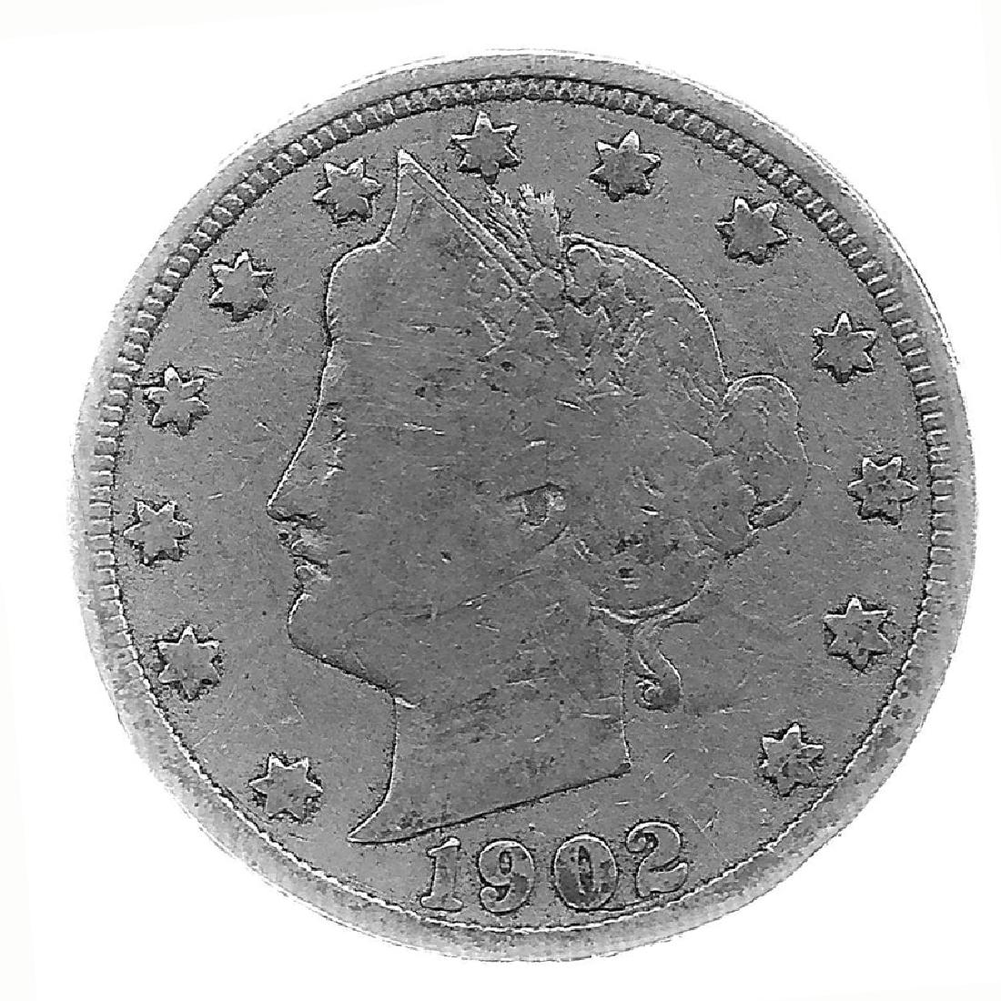 1902 Better Grade Lib 5c Partial Liberty Showing: Better grade circulated piece with partial to full LIBERTY showing