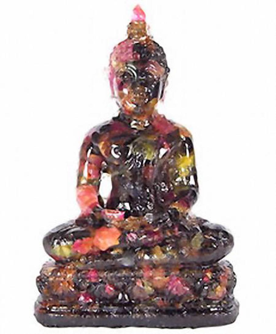 550ct. Sapphire Buddha Hunker Down Figure Statue: Scarce piece; made of bonded translucent blue sapphire
