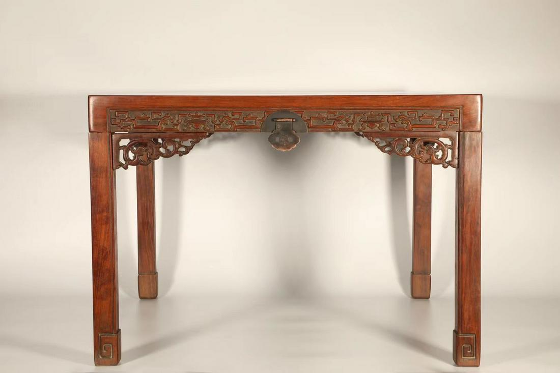 A Huanghuali Dragon Pattern Wood Table (1 of 9)