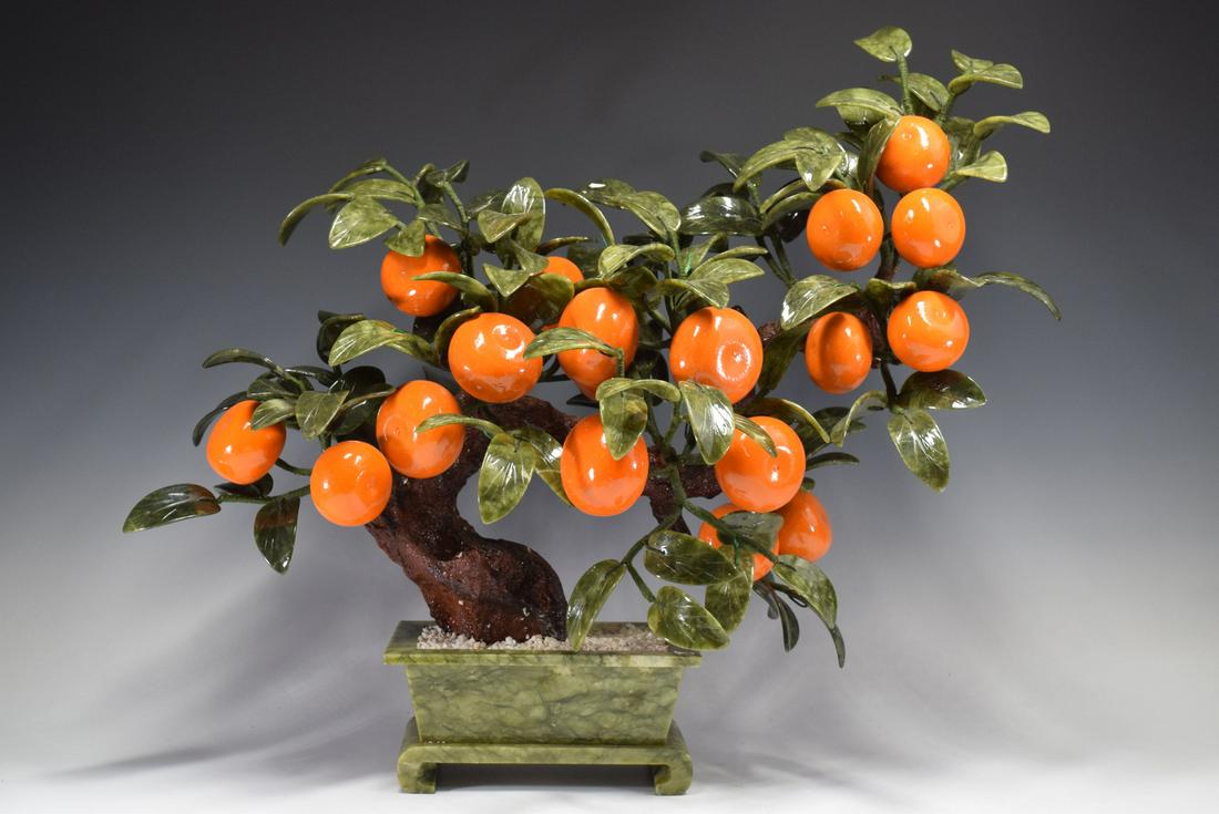 Large Jade Stone Tangerinr Tree Pot Ornament (1 of 7)