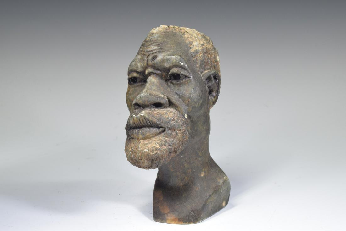 Stone Carved Africa Man Head Sculpture, Artist Signed (1 of 7)