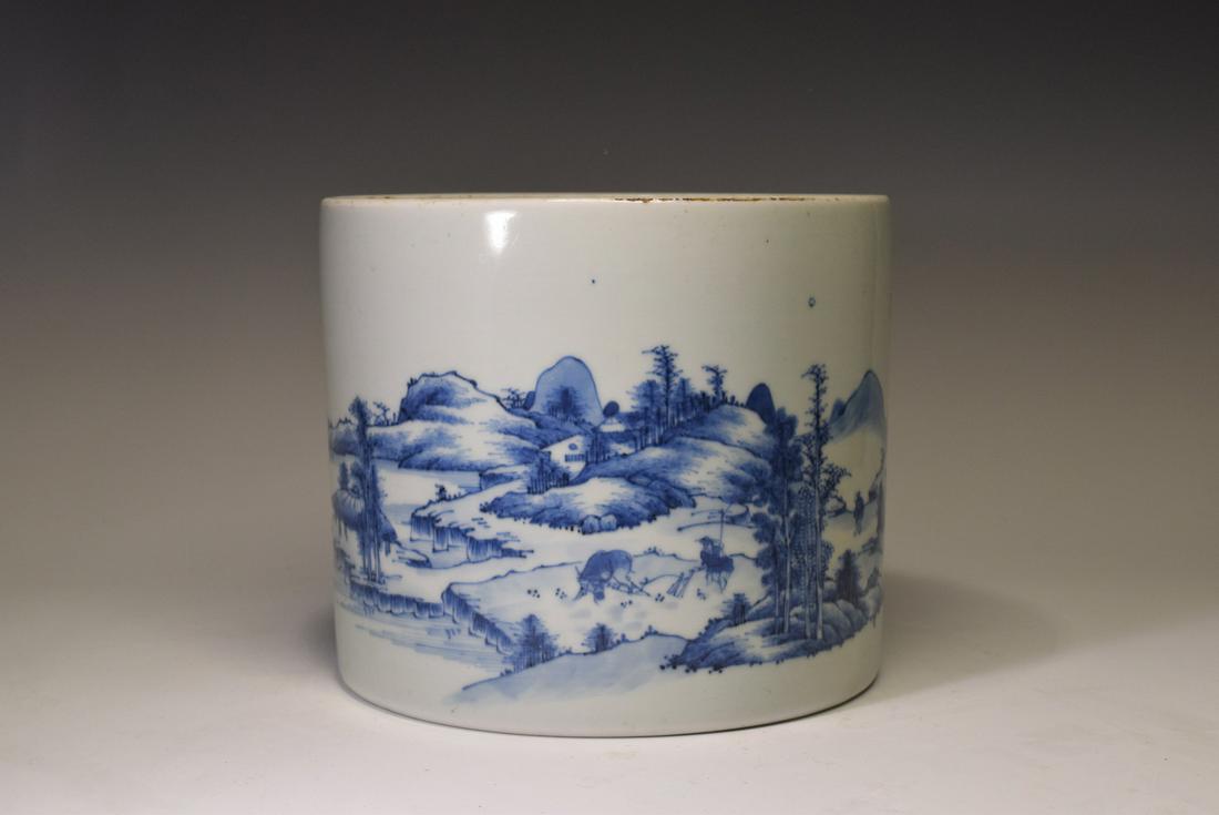 Blue and White Landscape Porcelain Brush Pot (1 of 13)