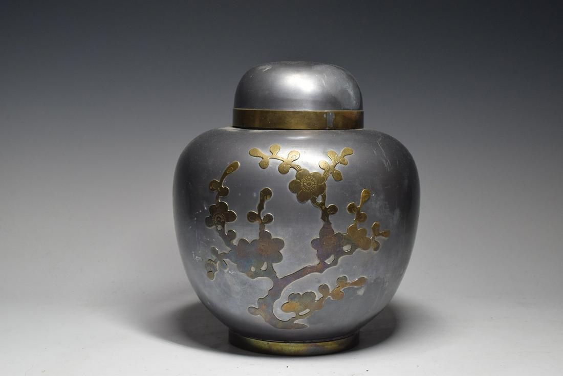 Chinese Flower Pattern Pewter Jar (1 of 8)