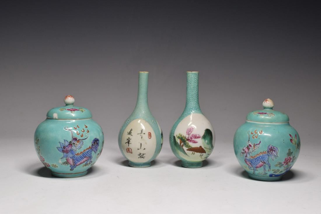 Group of Famille Rose Small Porcelain Vase and Jar: Group of Famille Rose Small Porcelain Vase and Jar (Jar 3.5 x 2 inches each, Vase 4.2 x 1.7 inches)