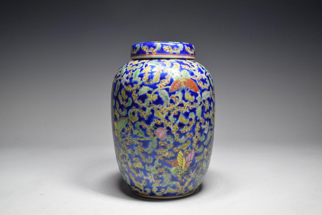 Blue Base Flower Pattern Porcelain Jar (1 of 7)