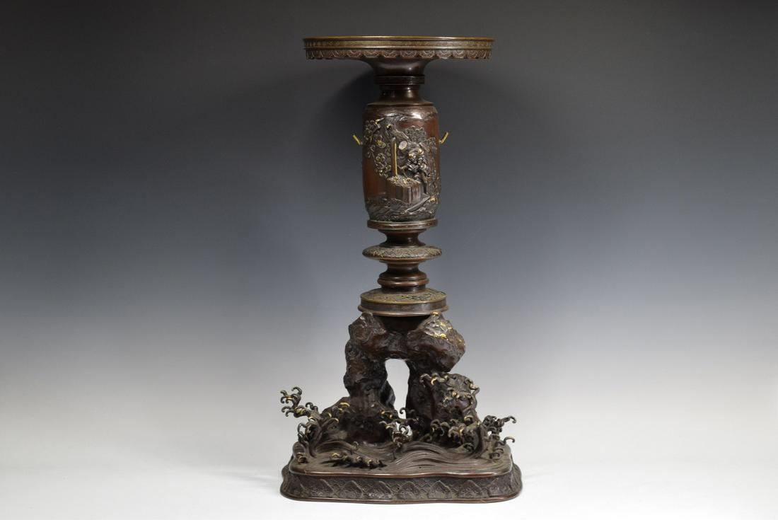 Japanese Bronze Man with Eagle Stand (1 of 11)