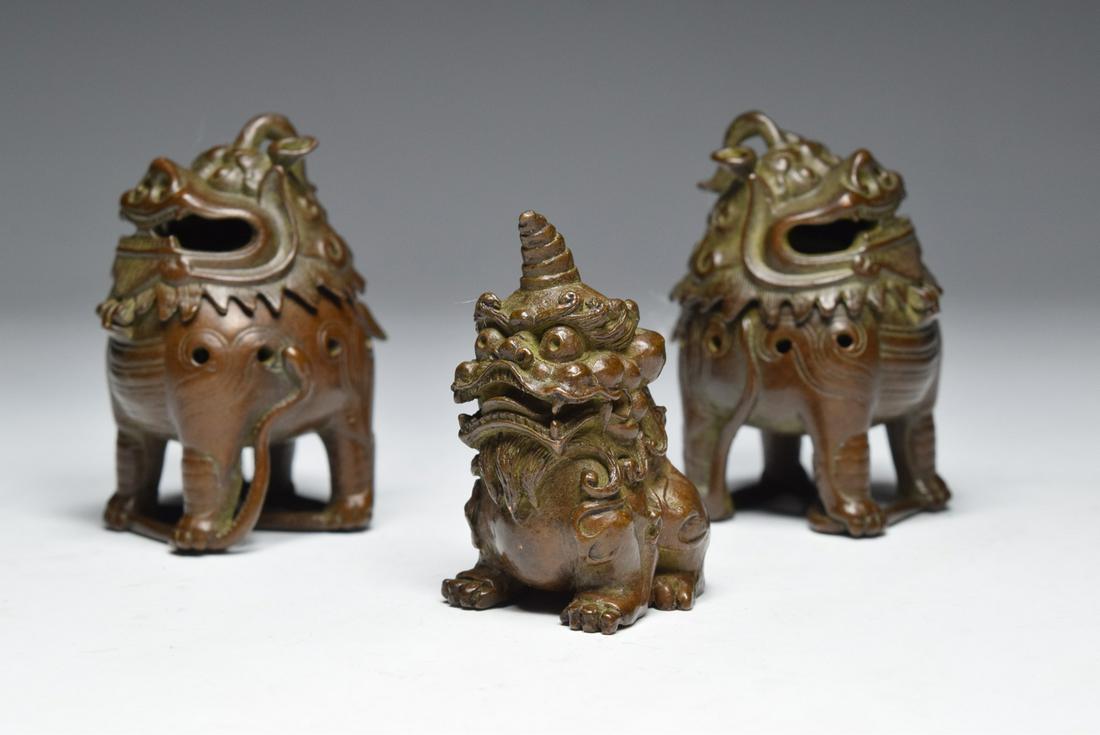 Group of Bronze Beast Figure, Incense Burner: Group of Bronze Beast Figure, Incense Burner (About 2.2 x 1.8 x 1.2 inches each)