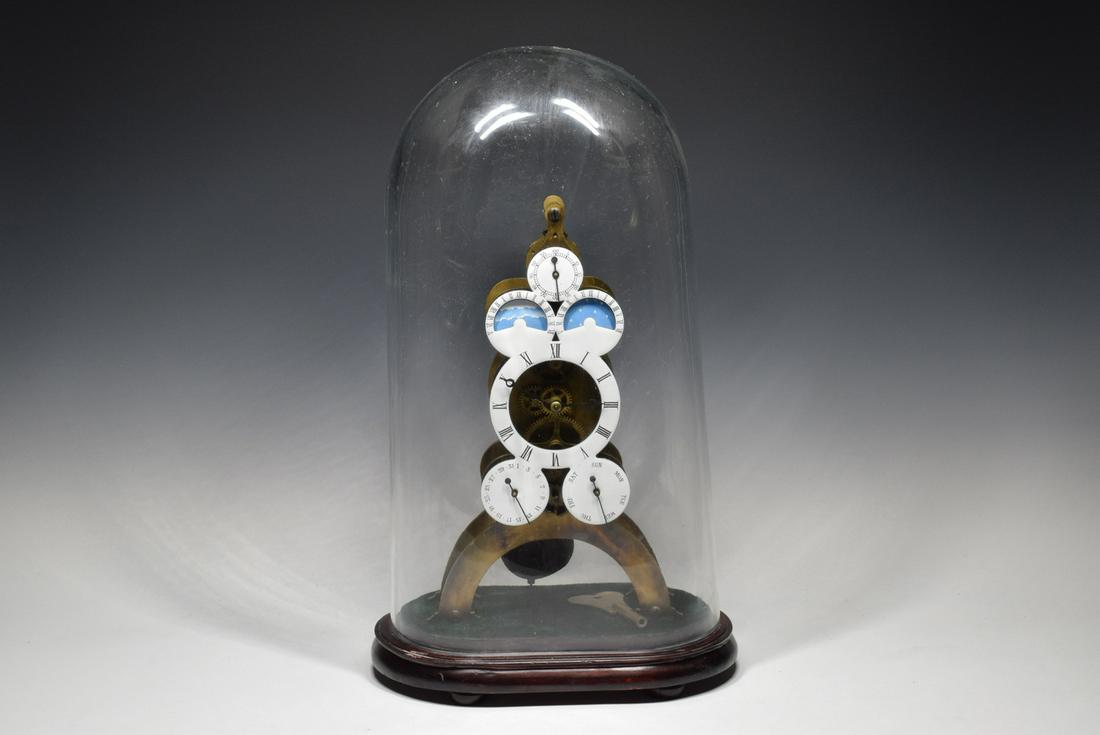 Bronze Table Clock with Glass Cover: Bronze Table Clock with Glass Cover (19.5 x 11 x 7 inches)