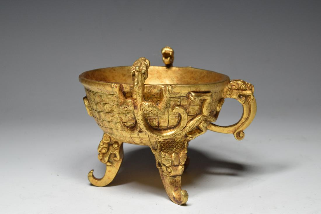Gilt Bronze Dragon Pattern Three Feet Cup (1 of 8)