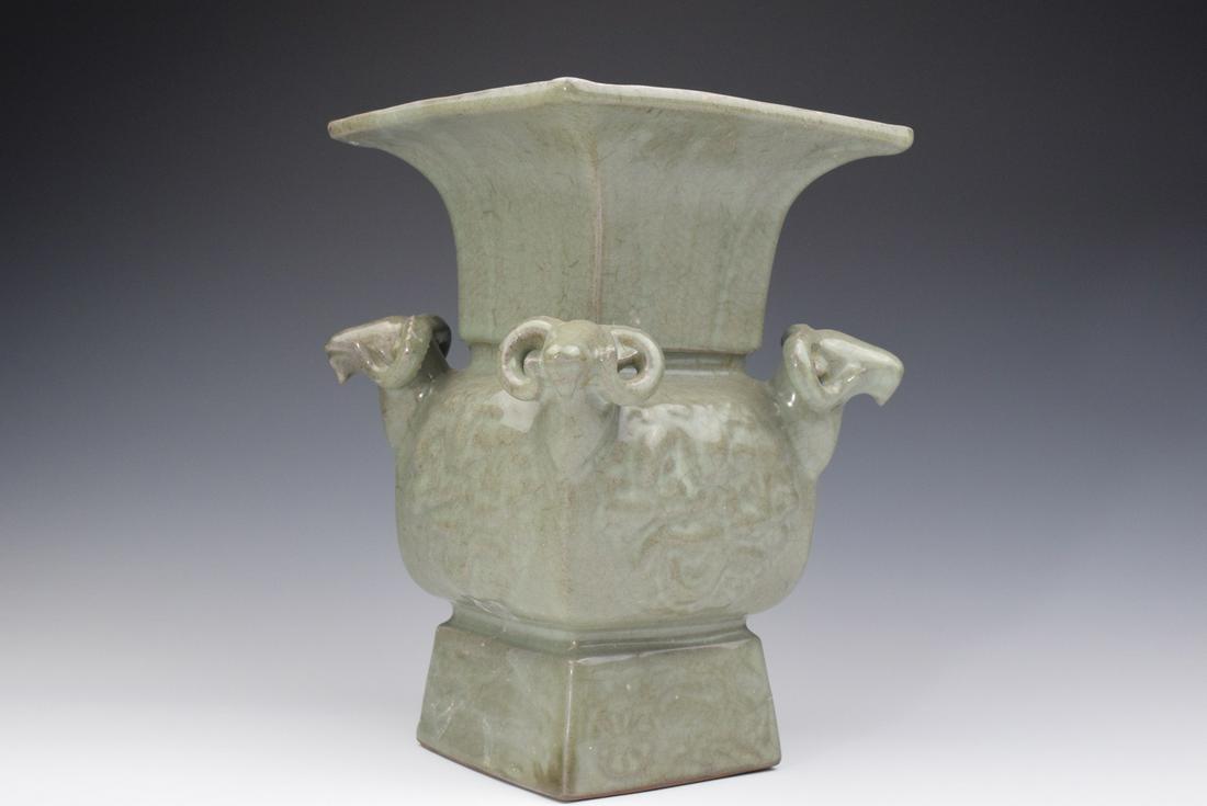 Grey Glazed Square Shape Ram Head Porcelain Vase (1 of 11)