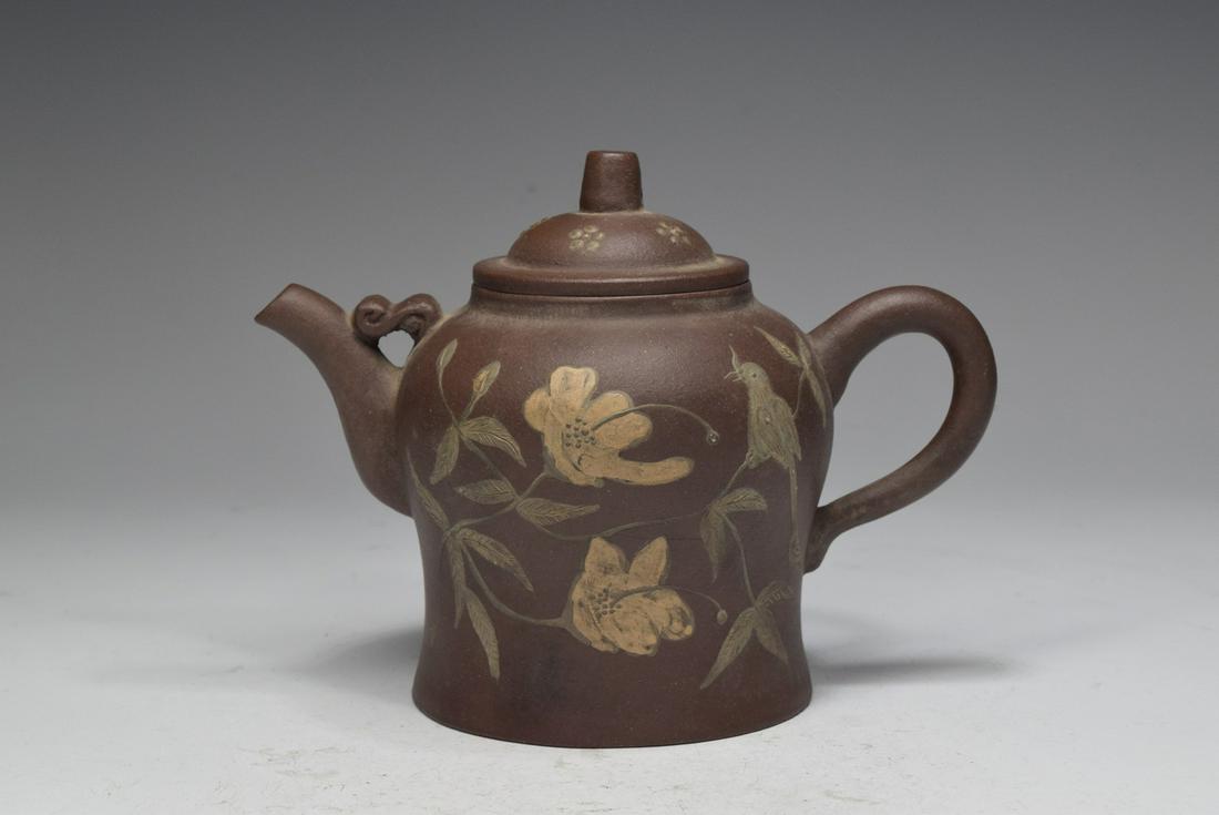 Chinese Purple Clay Bird with Flower Tea Pot: Chinese Purple Clay Bird with Flower Tea Pot (4.8 x 6 x x 3.7 inches)