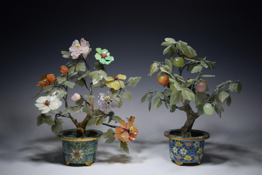 Pair of Jade Flower Cloisonne Pot Ornament (1 of 8)