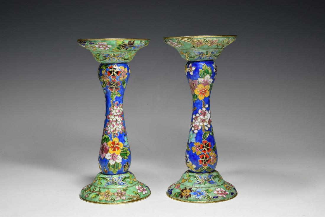 Bronze Cloisonne Flower Pattern Candle Stick (1 of 12)