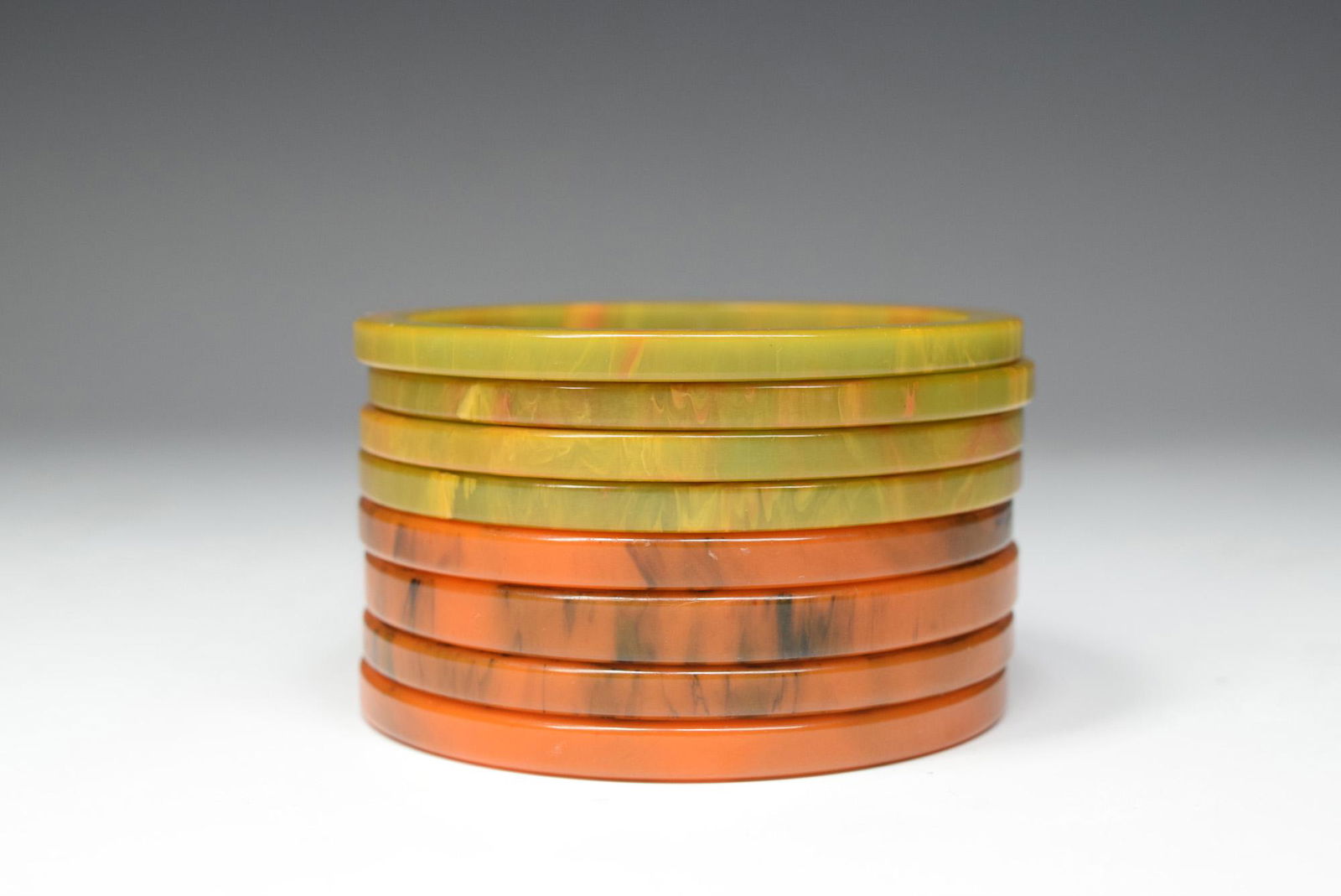 Group of Marbled Yellow Green & Orange Bakelite Bangle (1 of 7)
