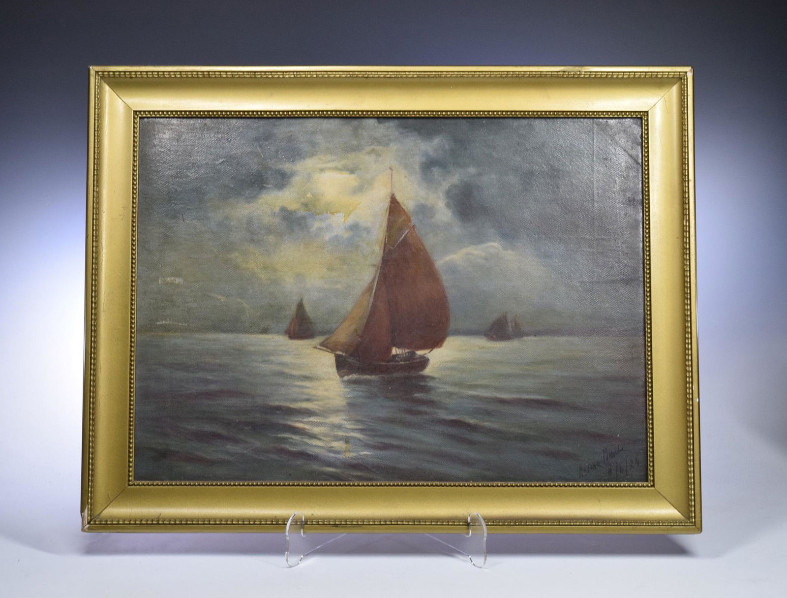 Sailboat Oil Painting, Signed & Dated (1 of 6)