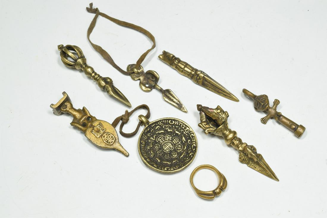Group of Bronze Small Tibetan Ornament: Group of Bronze Small Tibetan Ornament (All in different size)