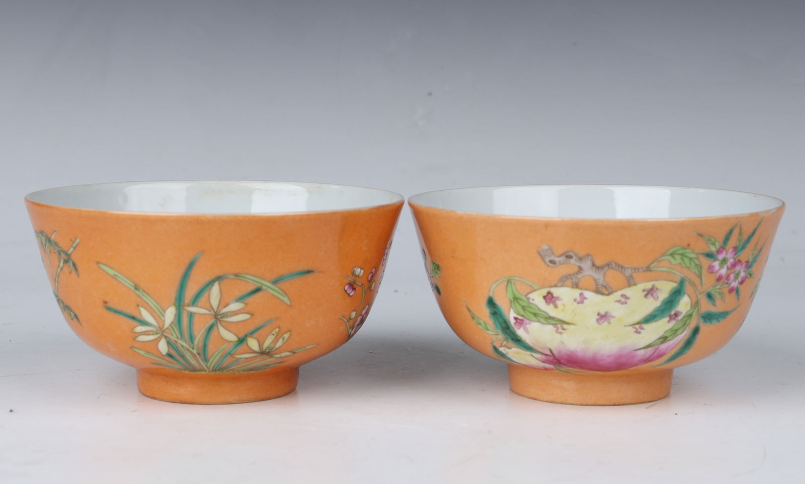 Pair of Orange Base Fmaille Rose Fruit Pattern Porcelain Bowl (1 of 8)
