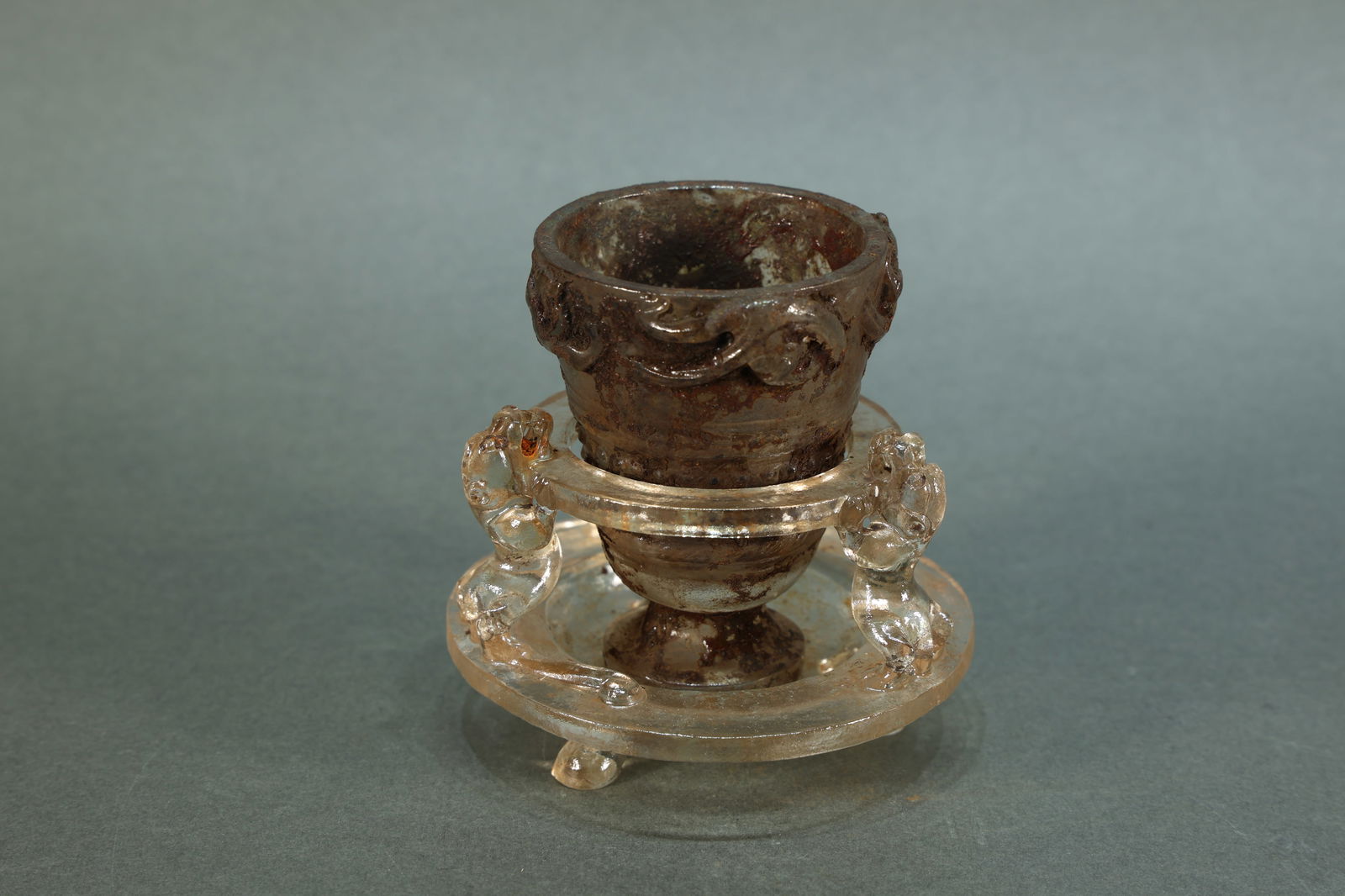Glass Ware Dragon Pattern Cup with Stand (1 of 8)