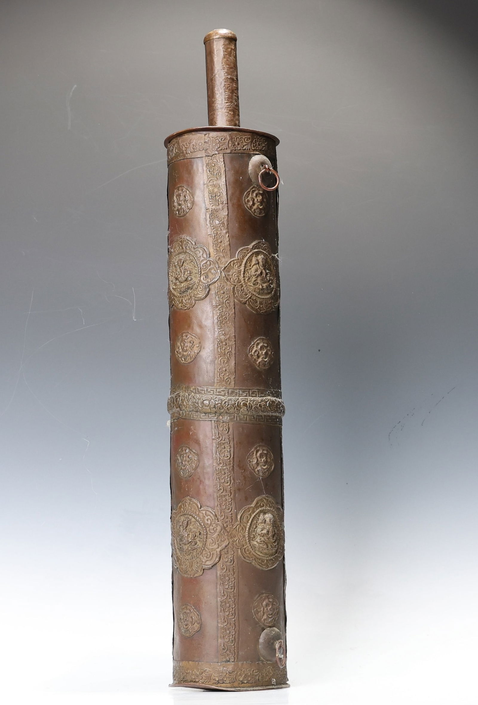 Large Round Bronze Tube with Wood Stick (1 of 9)