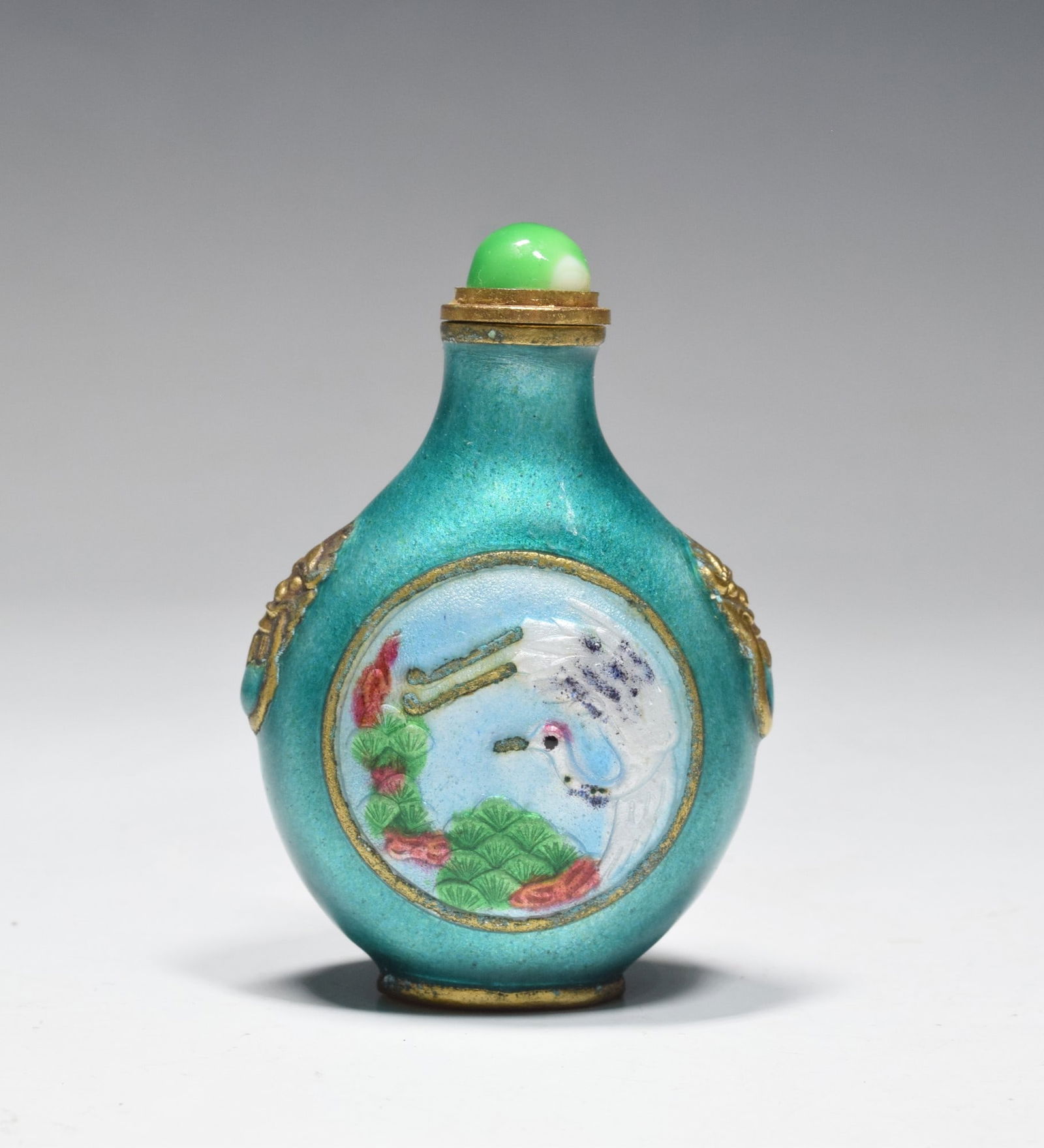 Bronze Enamel Crane Pattern Snuff Bottle (1 of 7)