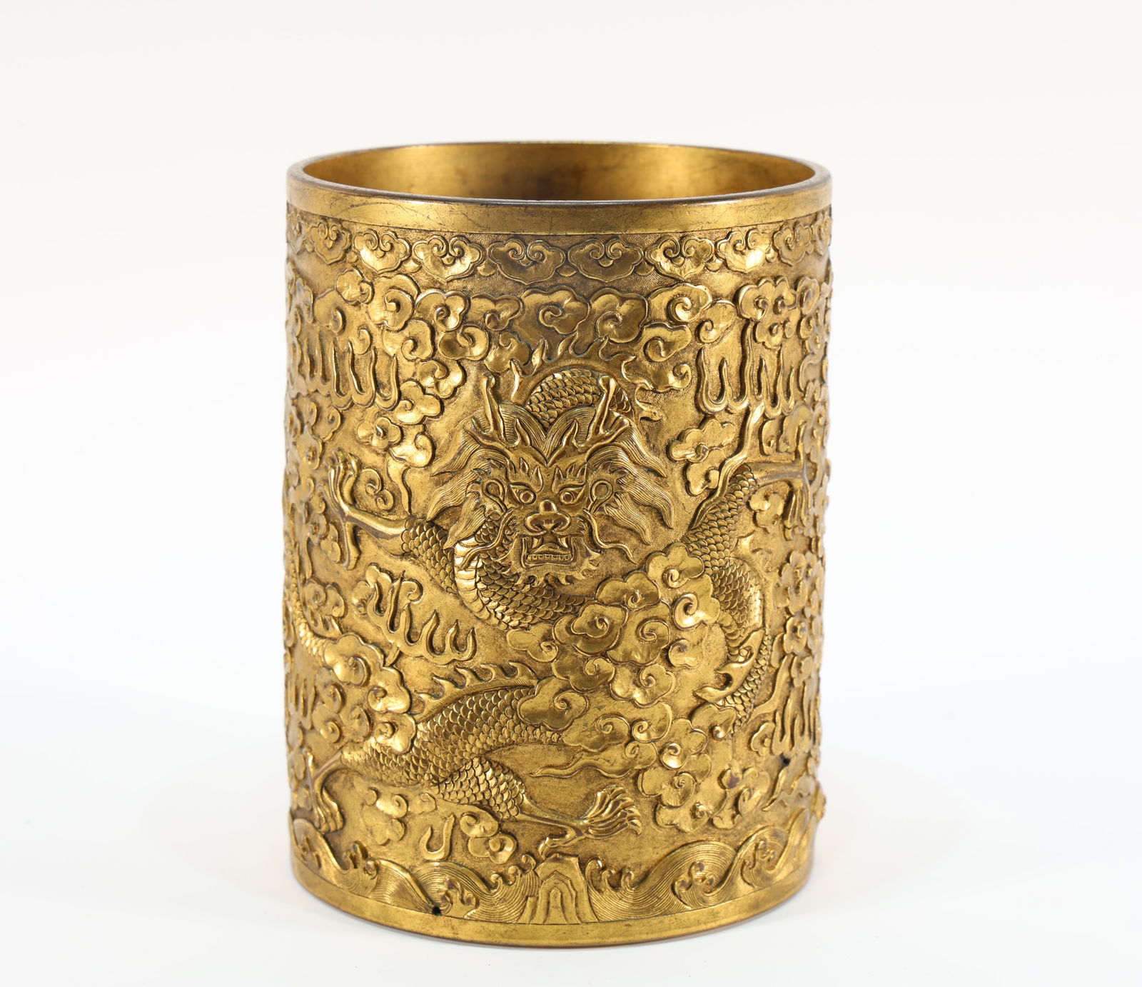 Gilt Bronze Carved Dragon Pattern Brush Pot (1 of 9)