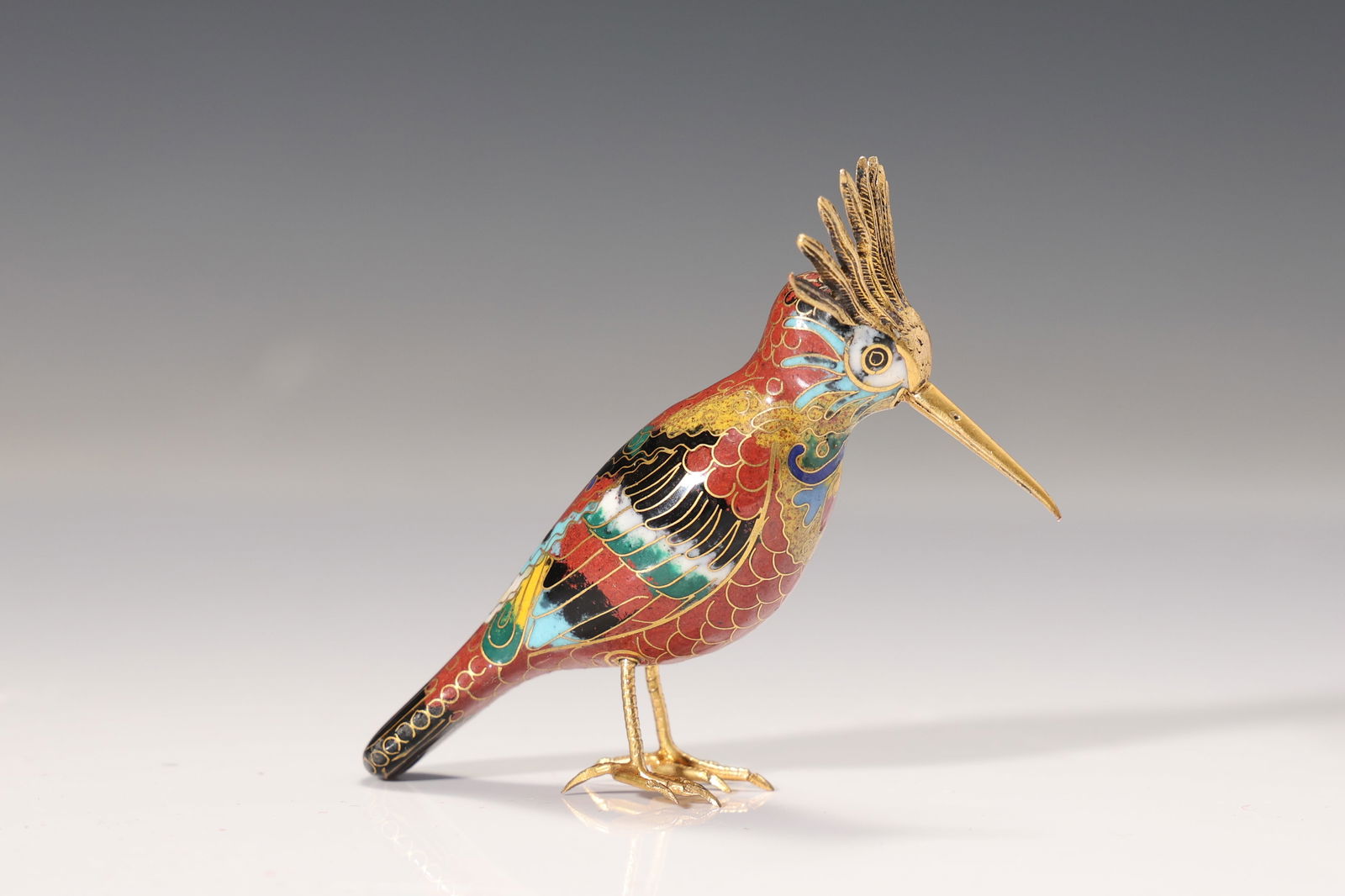 Cloisonné Long Beaked Head Crested Birds Brass Gold Trim Figurines (1 of 7)