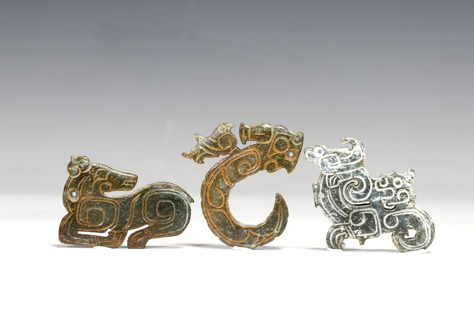 Group of Three Jade Beast, Dragon Flake (1 of 8)