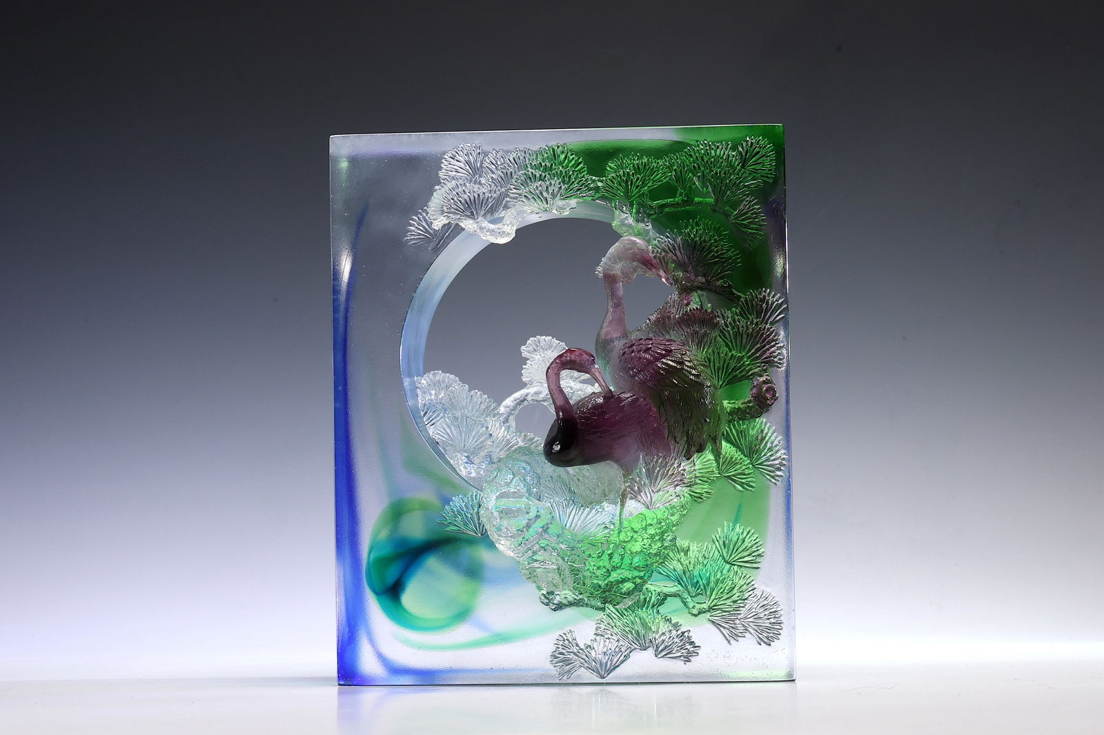 Liuli GongFang  Art Two Crane Longevity Life Sculpture (1 of 6)