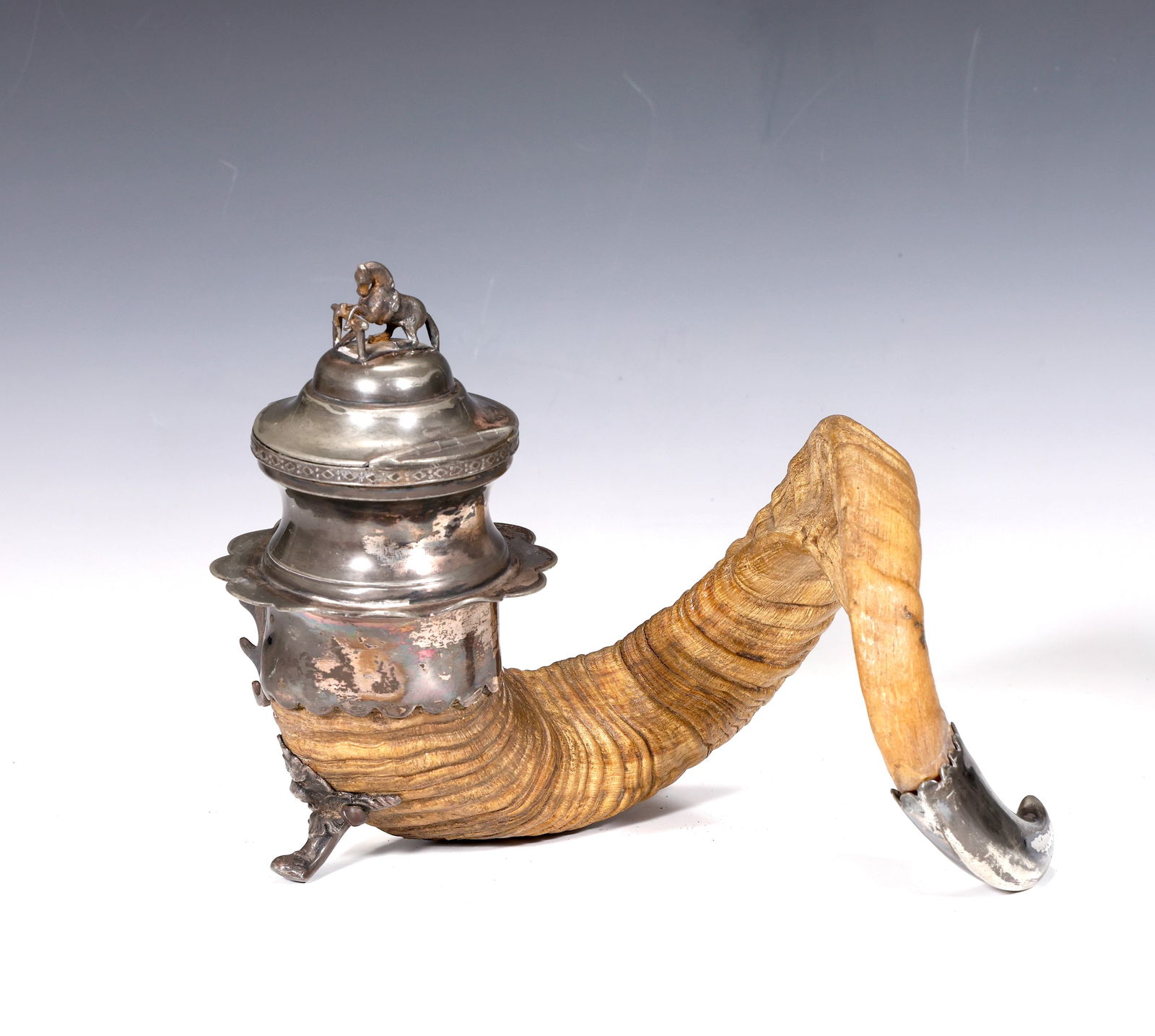Snuff Mull Silver Plated And Ram Horn 1840 Inkwell (1 of 7)