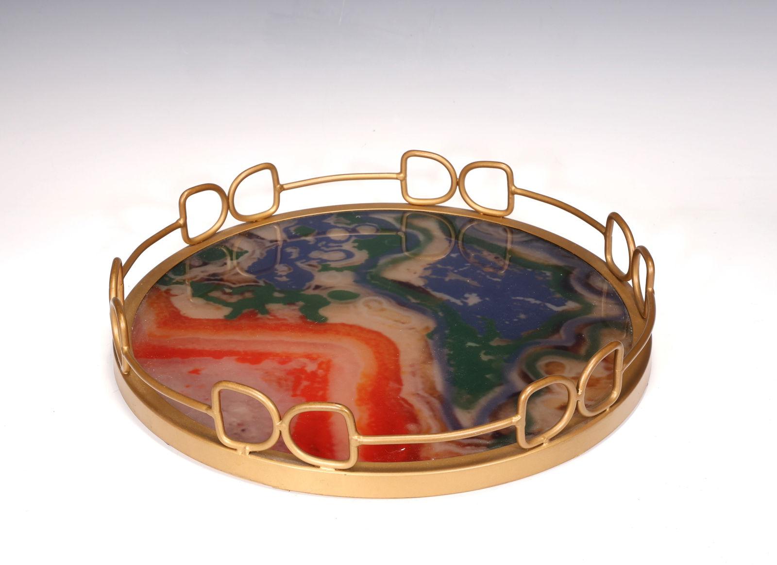 Large Colored Acrylic Gold Metal Round Tray: Large Colored Acrylic Gold Metal Round Tray (41 x 8 cm)