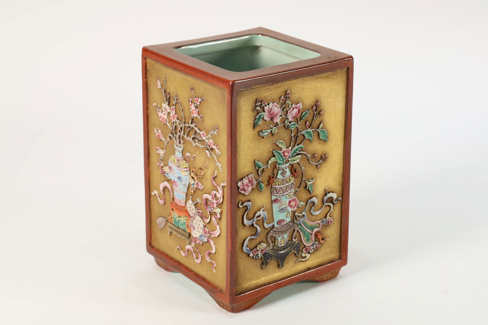 Famille Rose Flower with Vase Pattern Porcelain Brush Pot (1 of 7)