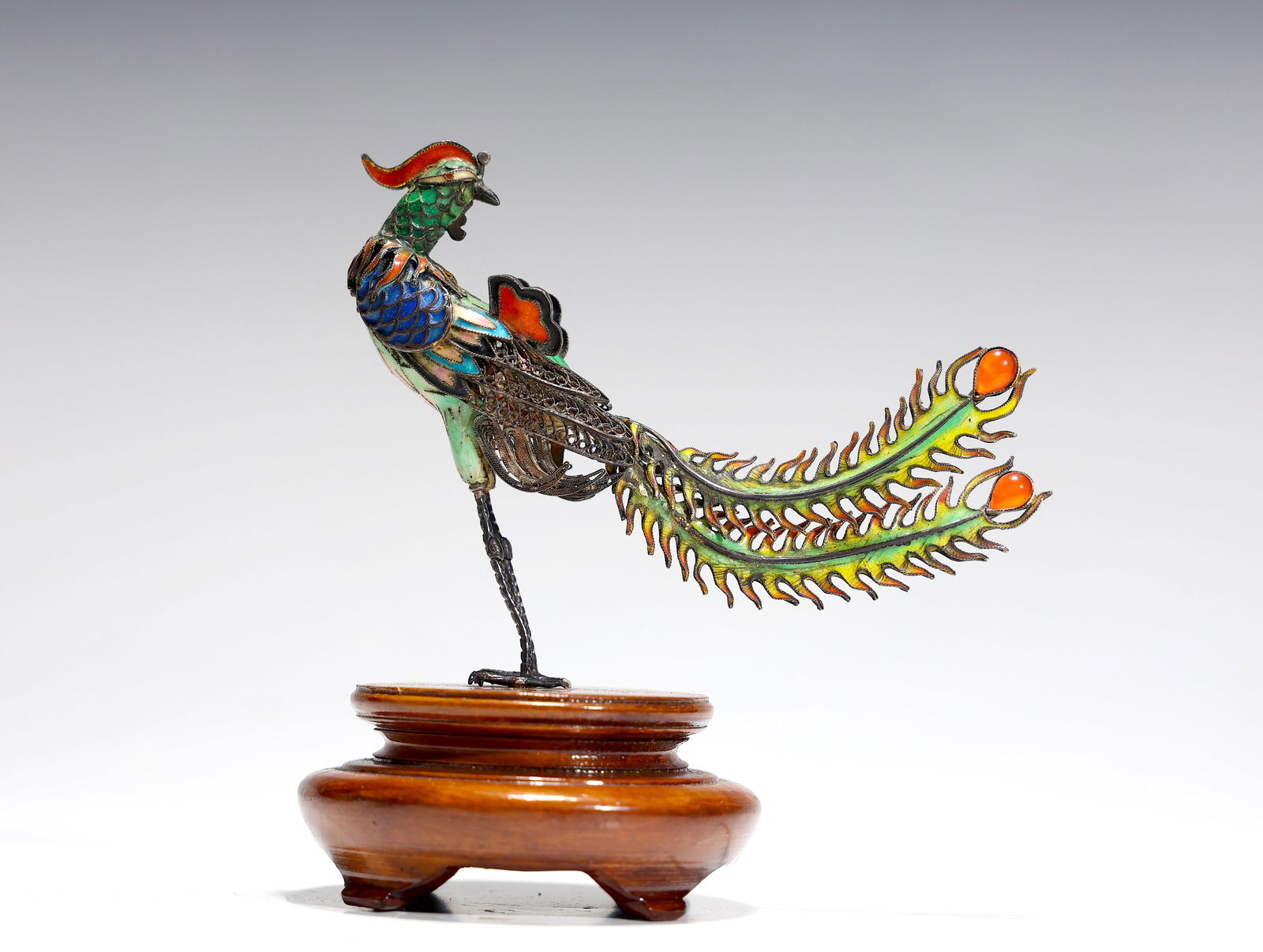 Chinese Silver Filigree Enameled Phoenix Figurine (1 of 8)