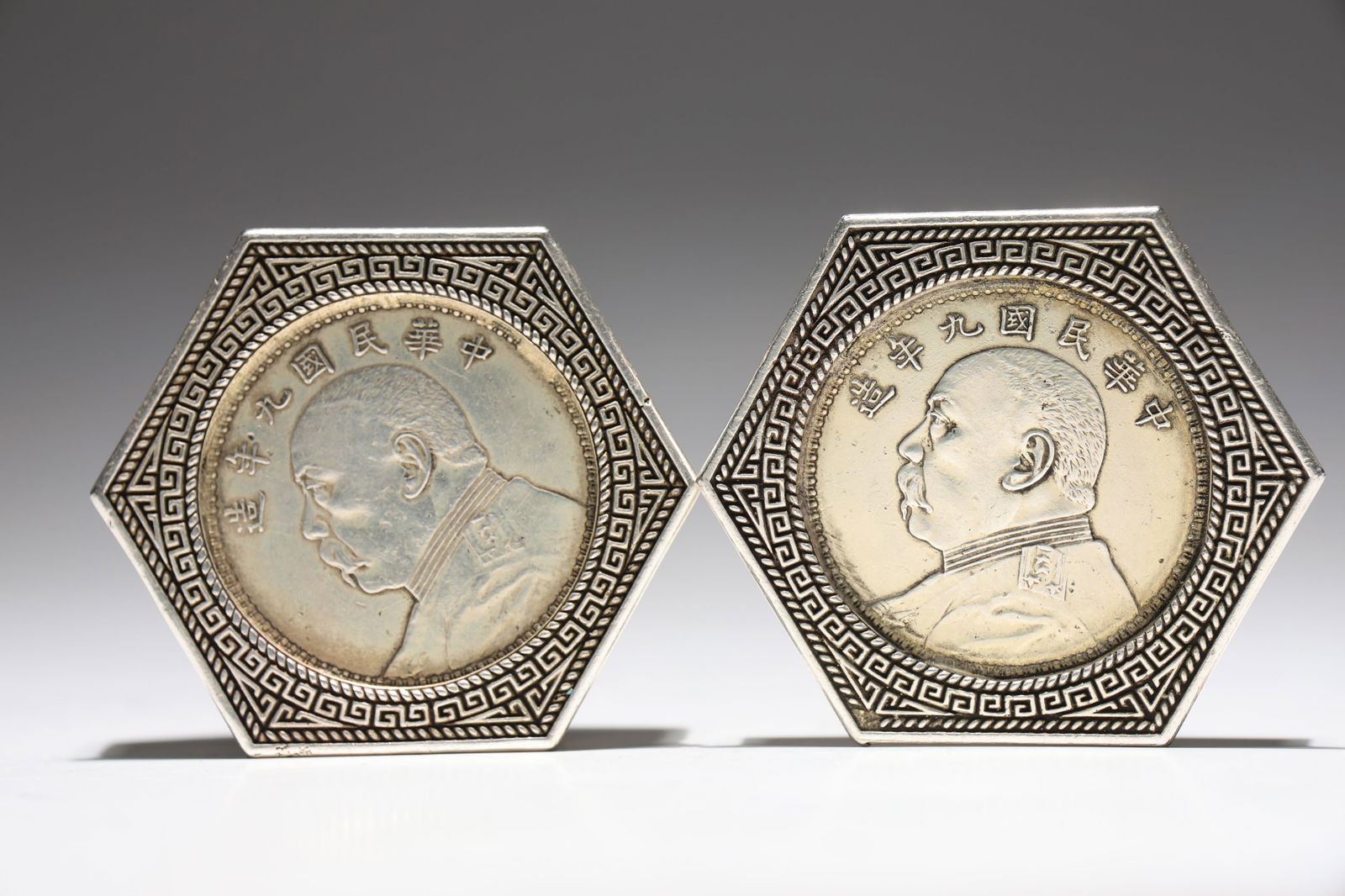 Pair Of China Silver Kai-Shek Bust Hexagon Ink Cartridge (1 of 6)