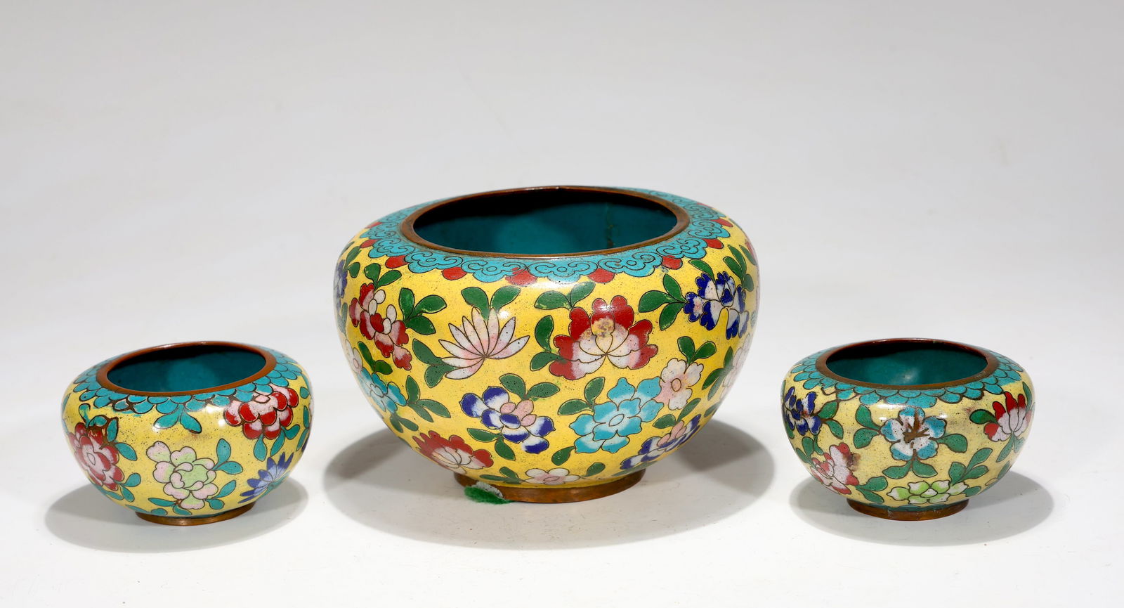 Set Of 3 Chinese Cloisonne Enamel Flower Pattern Bowl (1 of 9)