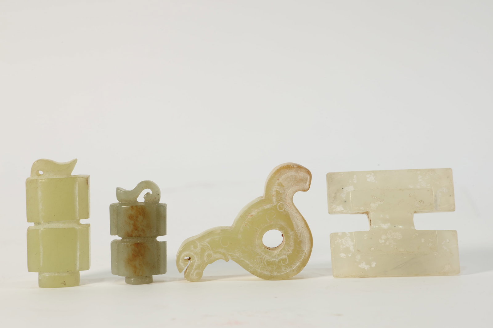 Group of Four Jade Carved Bird Shape and Gong Shape Ornament (1 of 7)